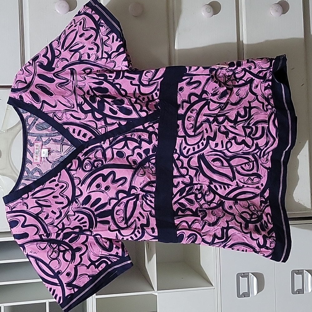 Koi scrub top 2XL navy blue and pink